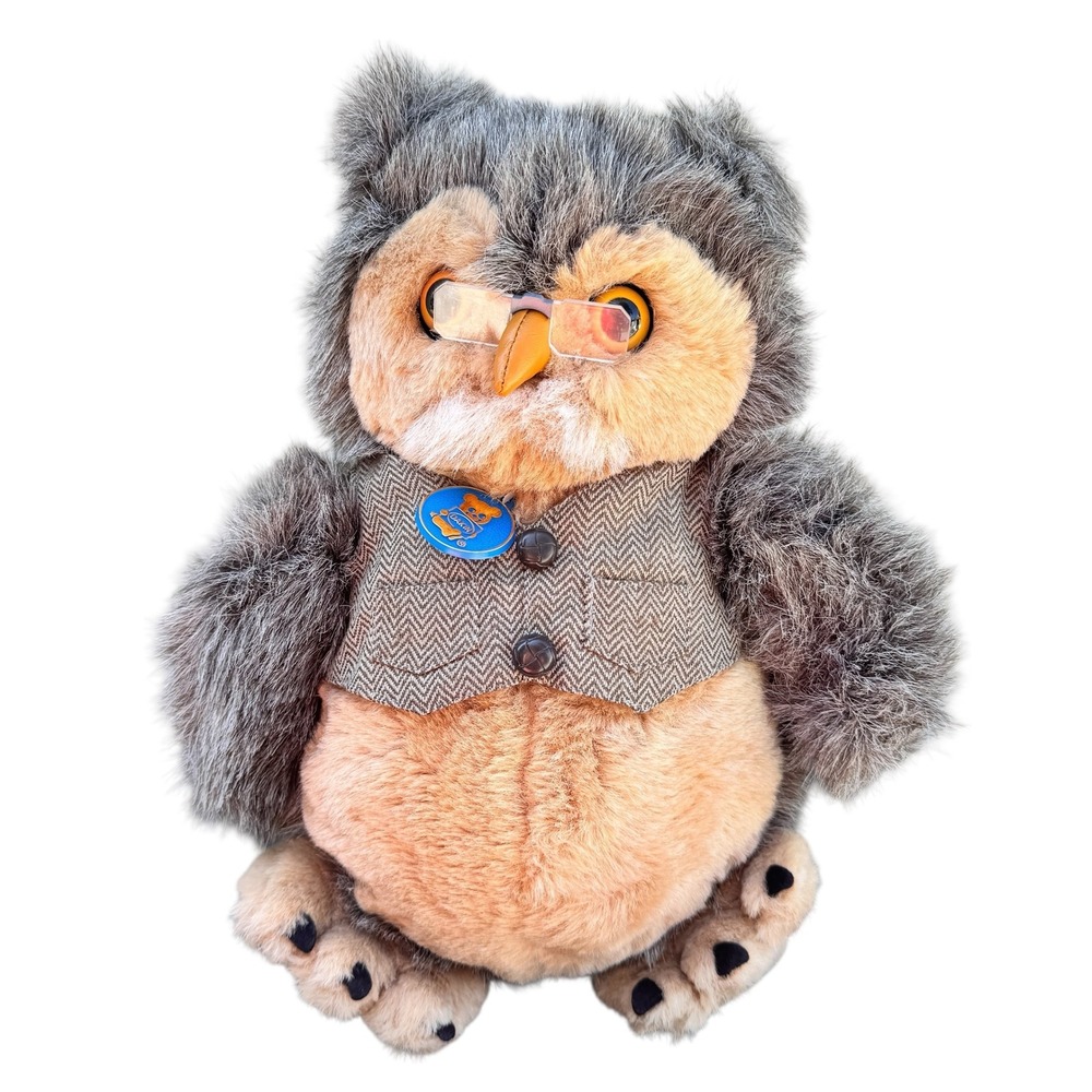 Dakin Wise Old Owl Plush with Glasses and Tweed Vest 31-1990 NWT Vintage